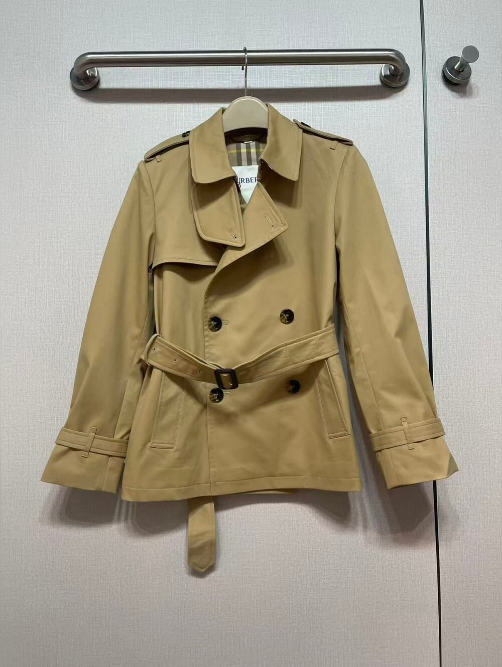 Burberry Camel Double-Breasted Short Trench Coat